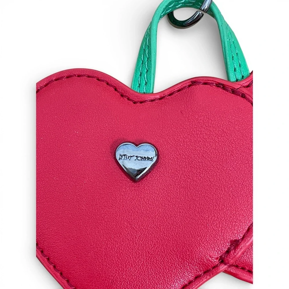 Betsey Johnson Cherry Heart Bag Charm Red Green Purse XOXO